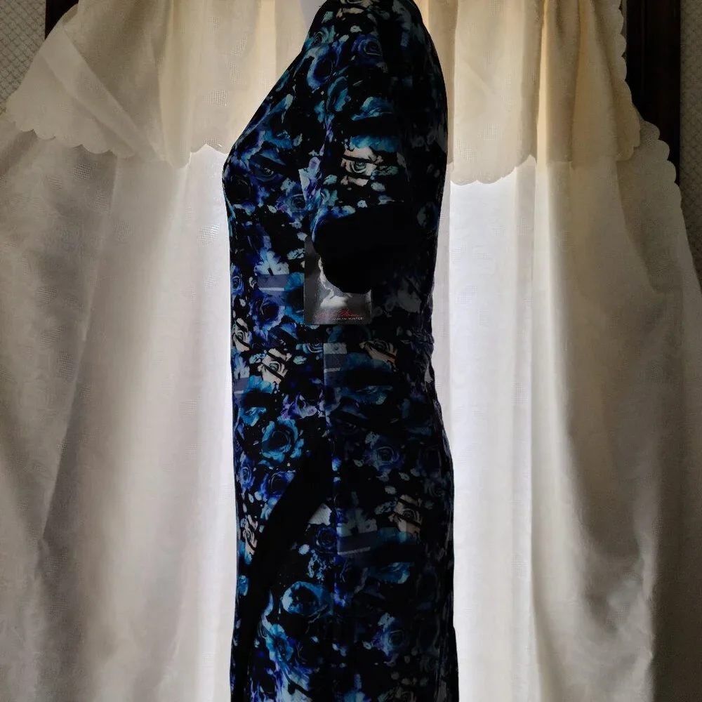 MARILYN MONROE BLUE/BLACK SHORT STRETCHY BODYCON ASYMETRICAL DRESS MED(JUNIOR) - Picture 5 of 12